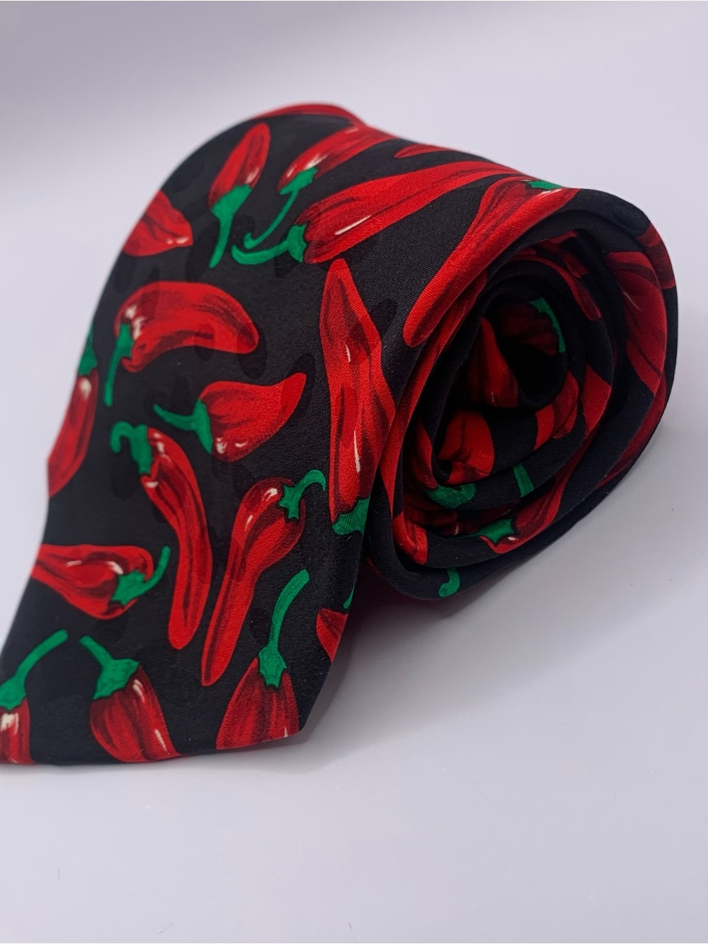 Addiction Black Tie with Red Chili Pepper Motif Pepper spicy festive